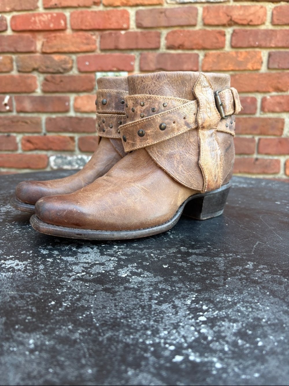Sonora Randy Women's Brown Leather Ankle Boots with Buckle Accent size 6 B